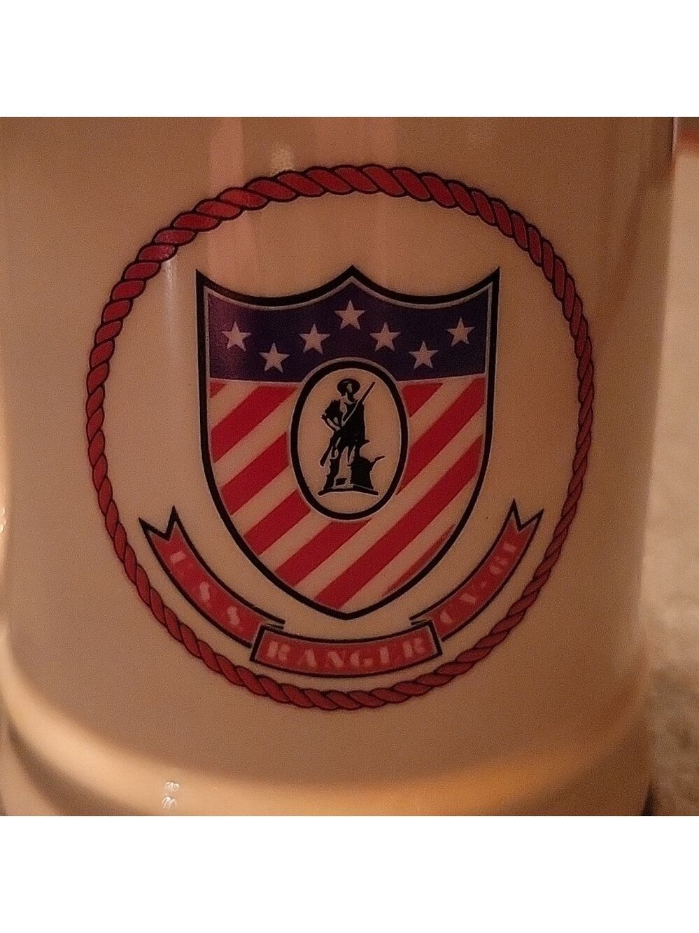 Vintage USS Ranger (CV-61) Coffee Mug, Gold Trim, U.S. Navy